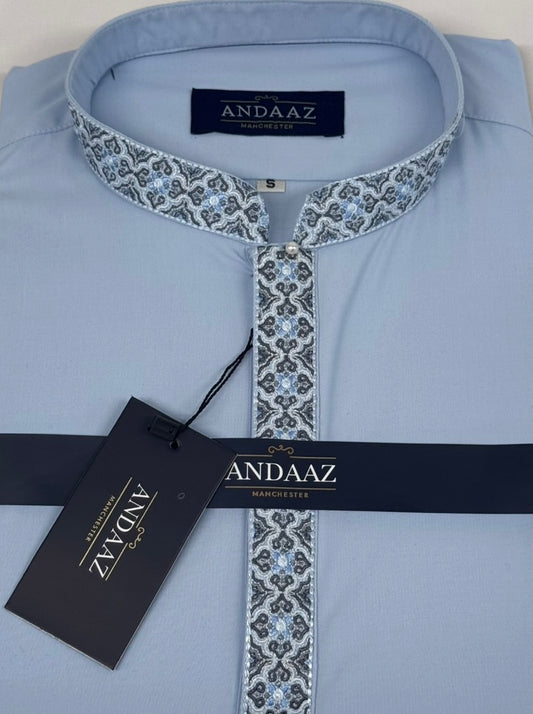 Men's Shalwar Kameez Sky Blue 2 Placket Embroidery
