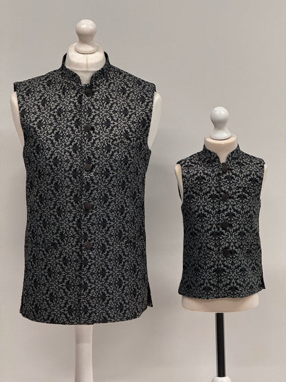 Men's Banarsi Dark Grey Black Waistcoat