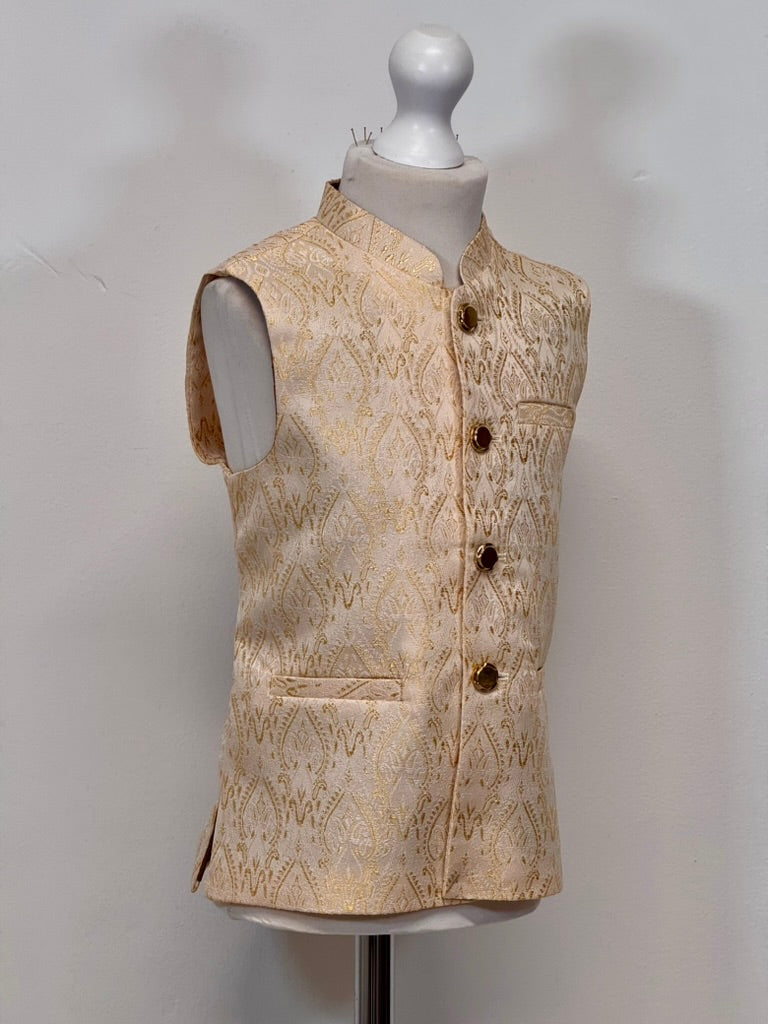 Boys Gold Royal 2 Jamawar Waistcoat