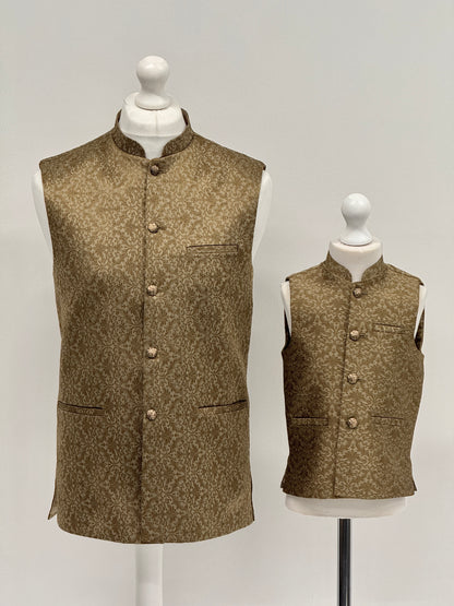 Men's Banarsi Light Golden Copper Waistcoat