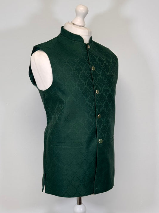 Men's Green Diamond 2 Design Jamawar Waistcoat