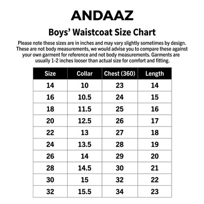 Andaaz Boys Waistcoats Size Chart