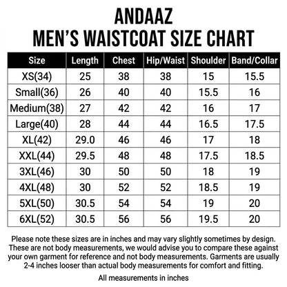Andaaz Men's Waistcoat Size Chart