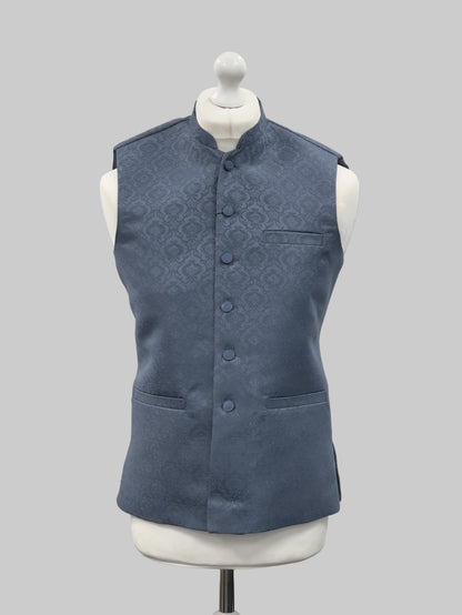 Antique Blue Royal design Jamawar Waistcoat