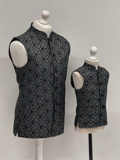 Men's Banarsi Dark Grey Black Waistcoat