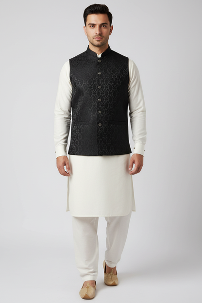 Black Diamond Design Jamawar Waistcoat Full