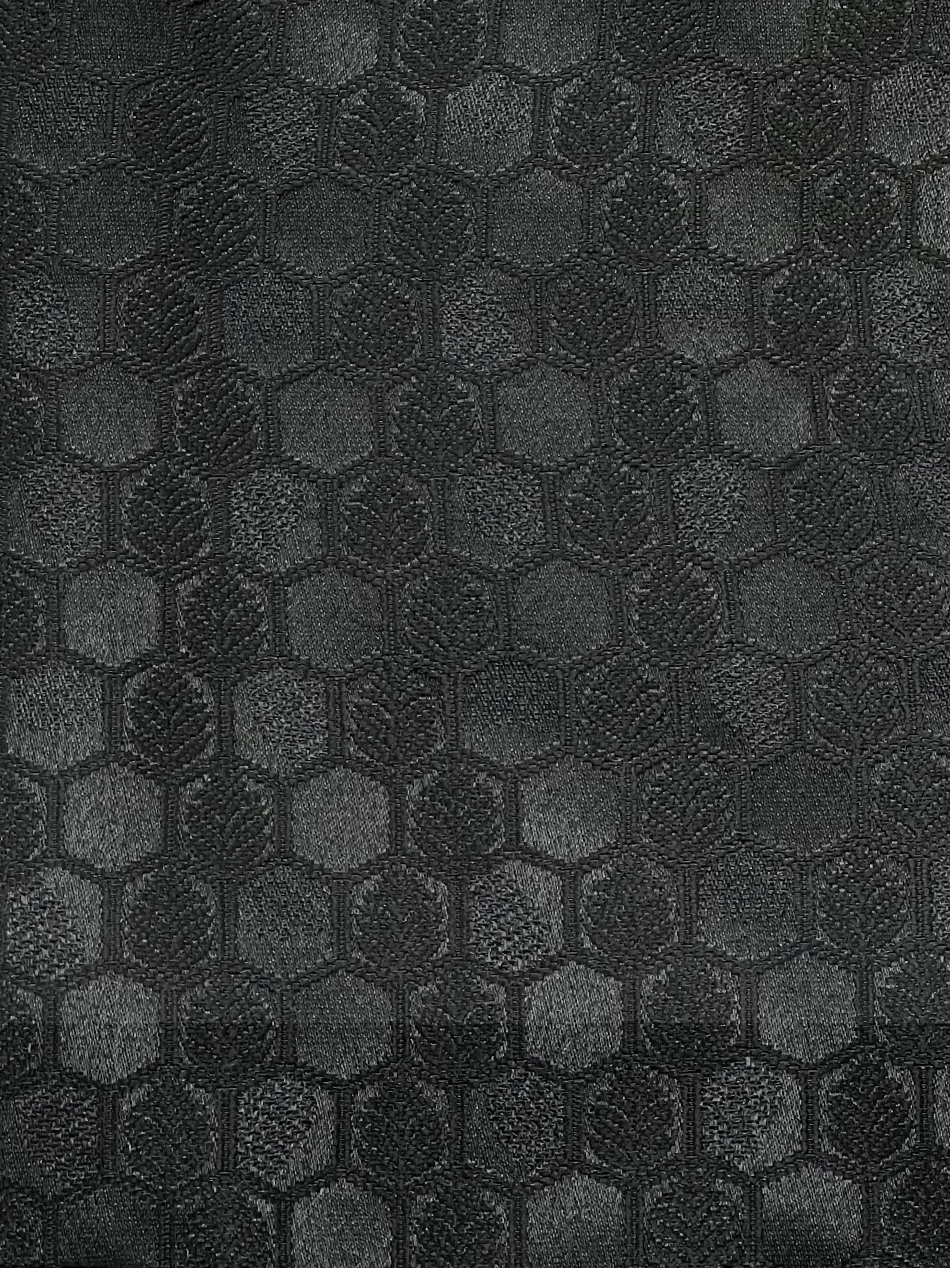 Black Hex Design Jamawar Waistcoat Close Up
