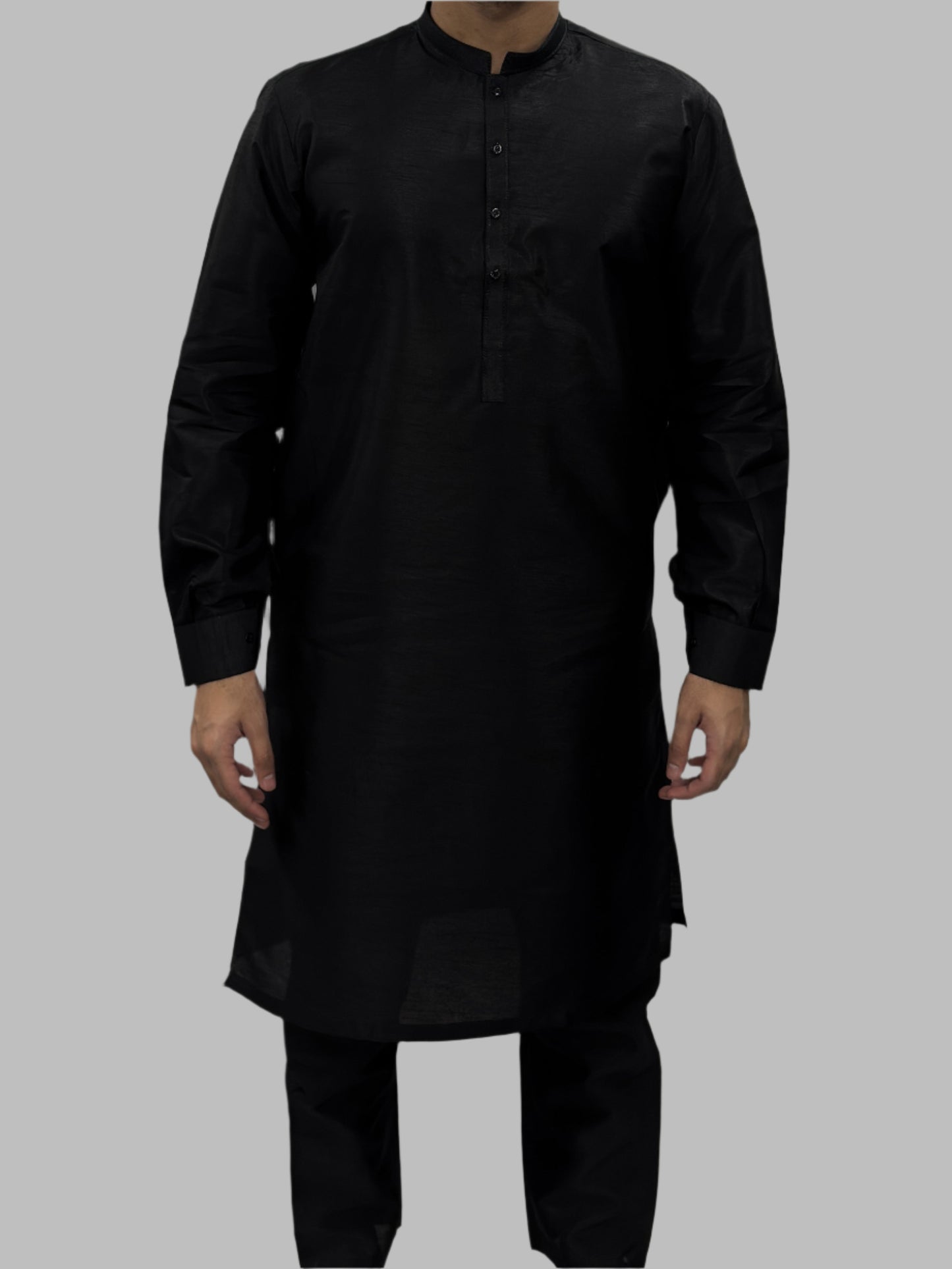 Black Plain Silky Front View