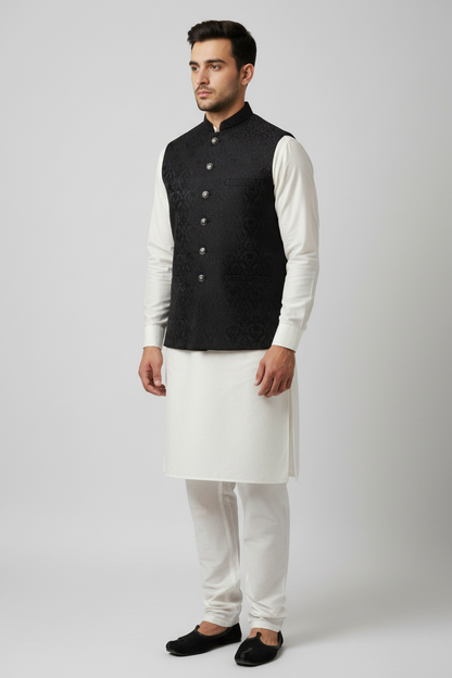 Black Royal Design Jamawar Waistcoat Front