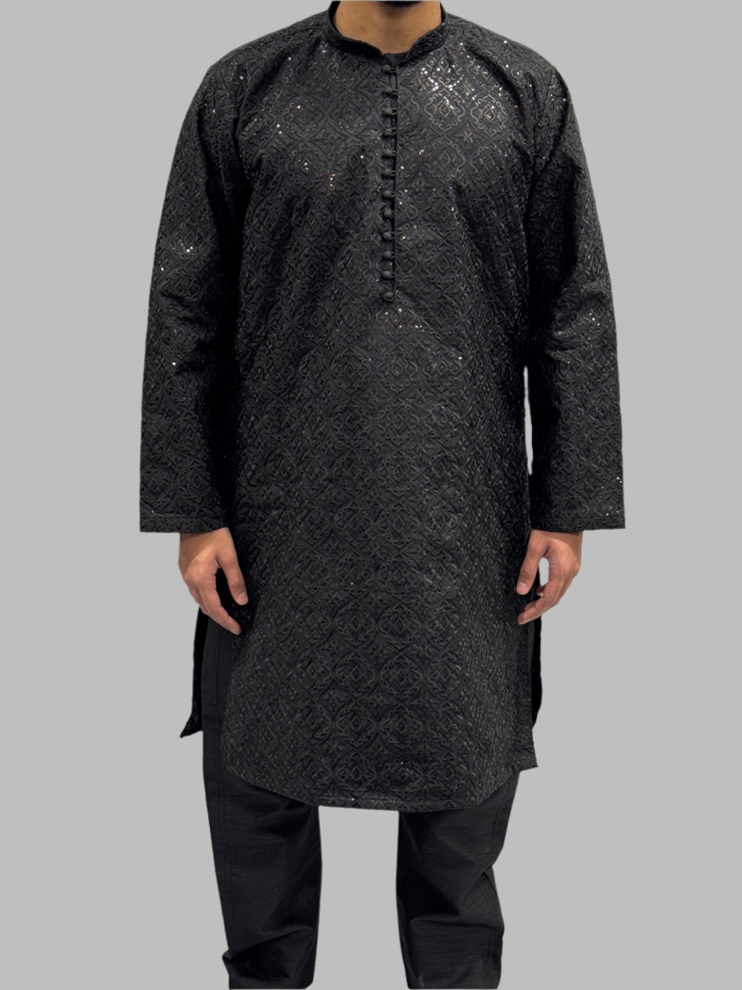 Black Sequin Embroidery Front View