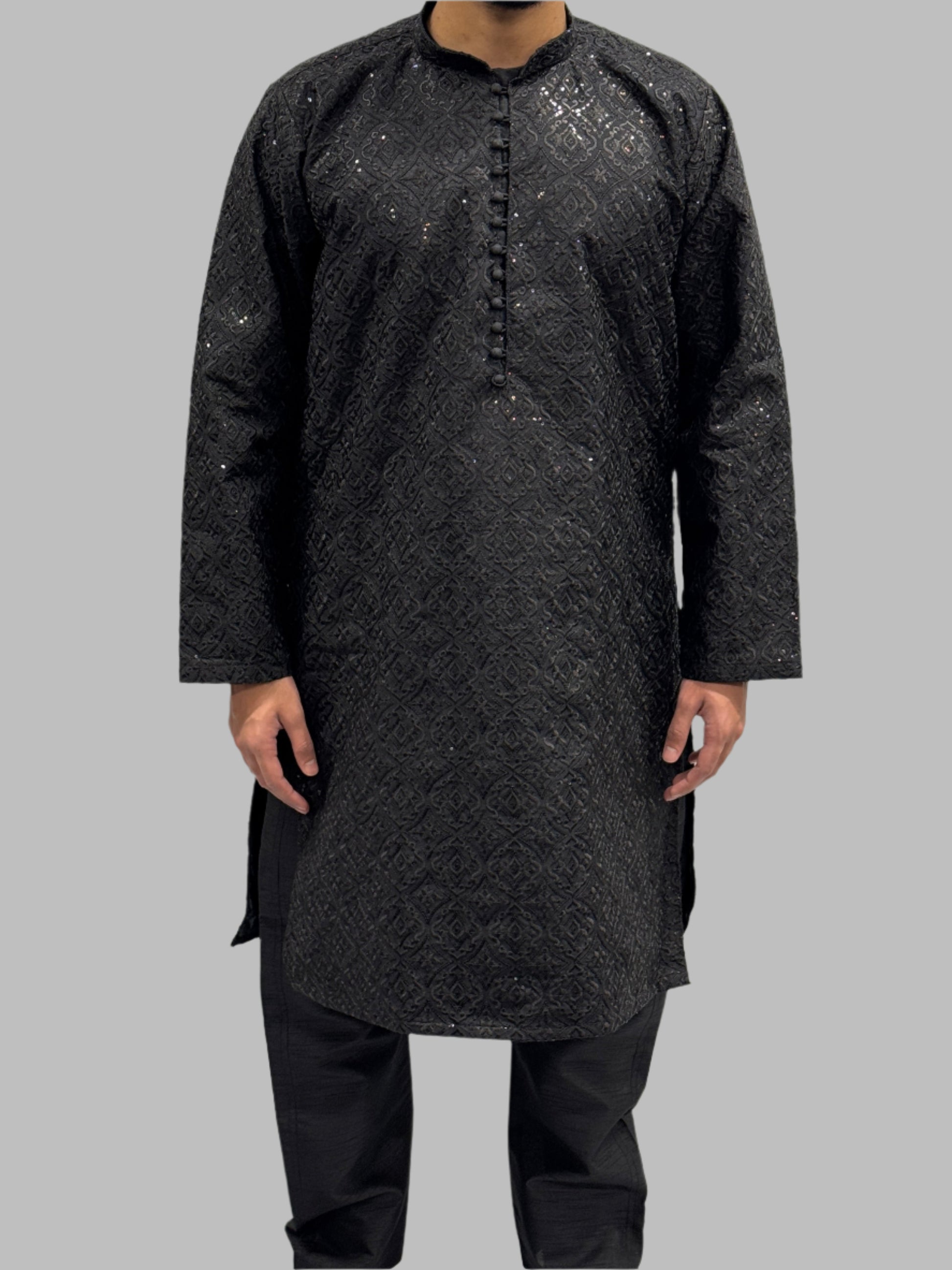 Black Sequin Embroidery Front View