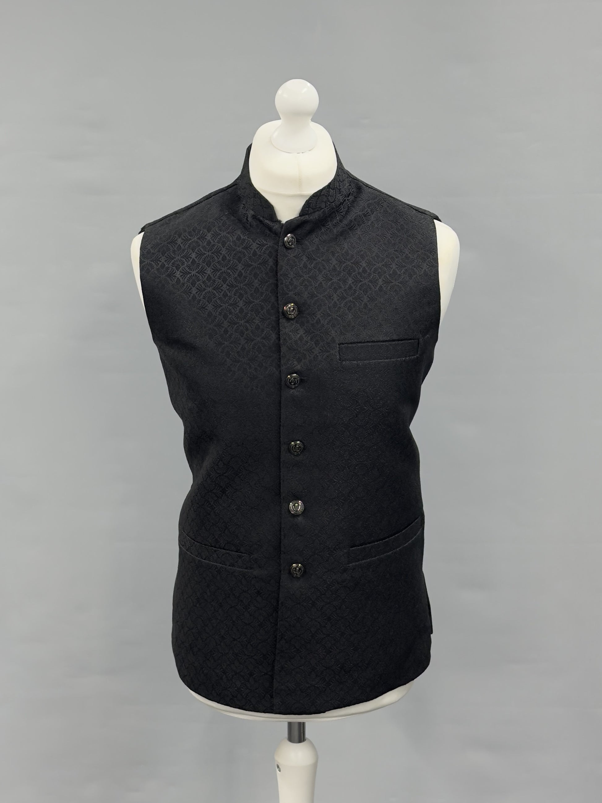 Black Small Fan Design Jamawar Waistcoat