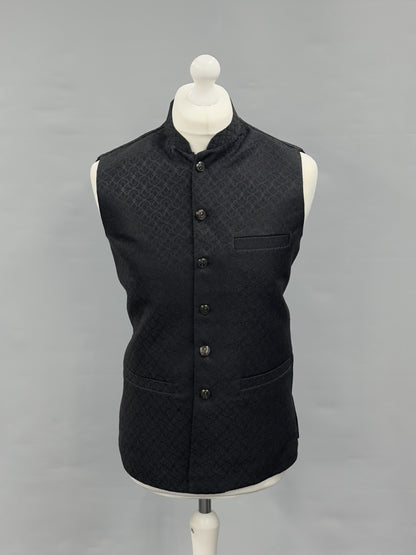Black Small Fan Design Jamawar Waistcoat