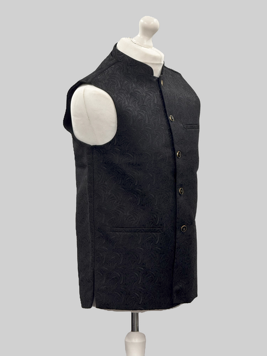 Men's Swirl Design Black Jamawar Waistcoat