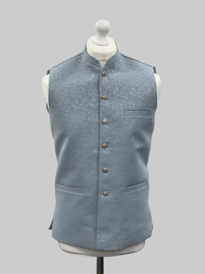 Blue Breeze Swirl Design Jamawar Waistcoat