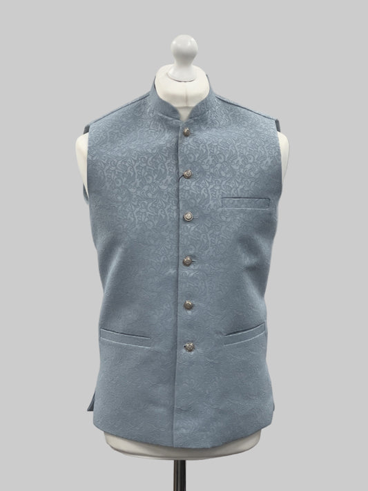Blue Breeze Swirl Design Jamawar Waistcoat