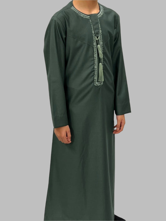 Boys Bottle Green Premium Embroidery Thobe Side View