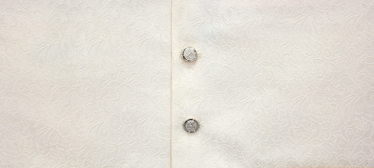 Boys Cream Flower Design Jamawar Waistcoat Fabric