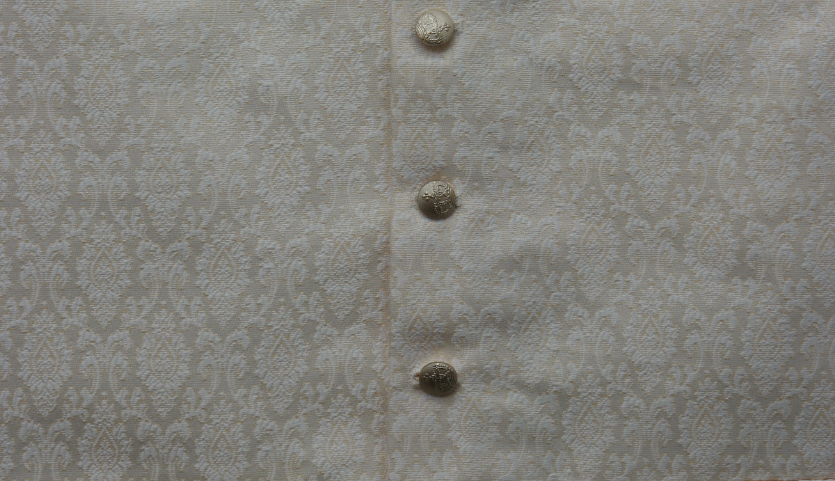 Boys Ivory on Champagne Base Diamond Design Jamawar Waistcoat Fabric