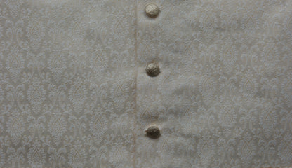 Boys Ivory on Champagne Base Diamond Design Jamawar Waistcoat Fabric