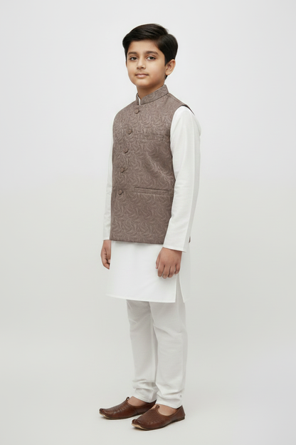 Boys Mocha Swirl design Jamawar Waistcoat Full