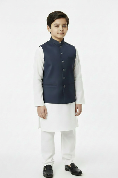 Boys Plain Navy Waistcoat Front pose