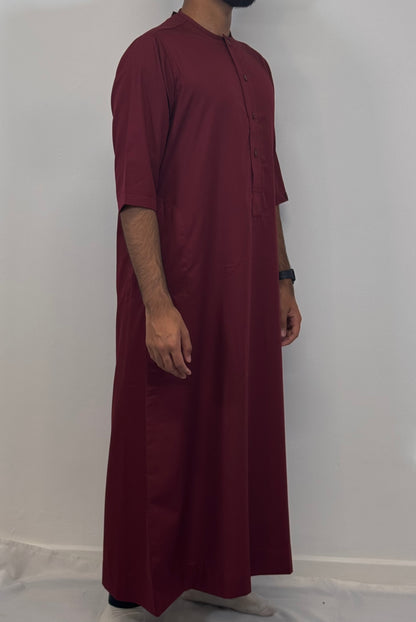 Men's Half-Sleeve Thobe - Maroon