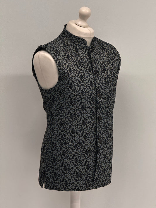 Men's Banarsi Dark Grey Black Waistcoat