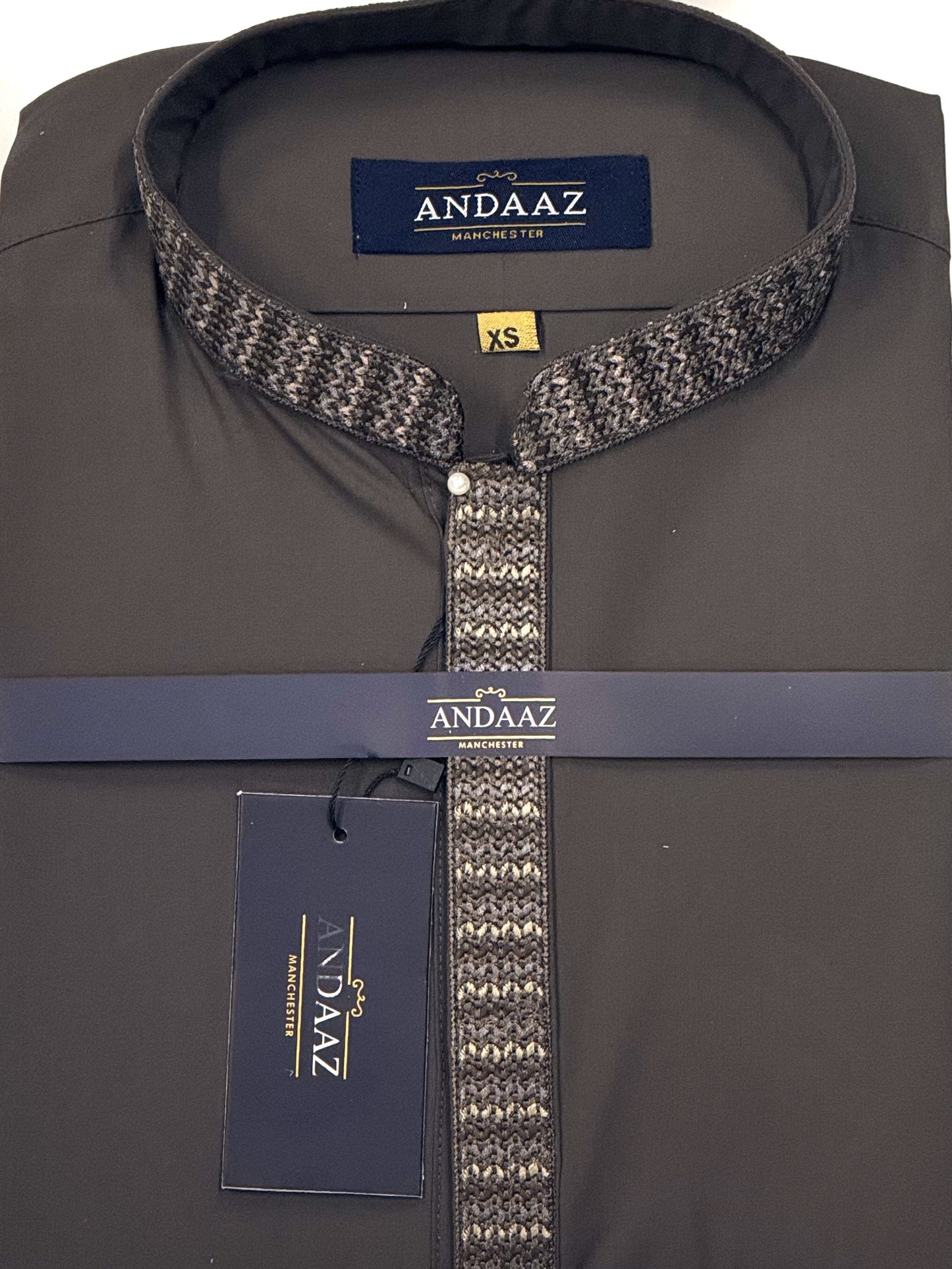 Men's Shalwar Kameez Clay Grey with Zig Zag Placket Embroidery