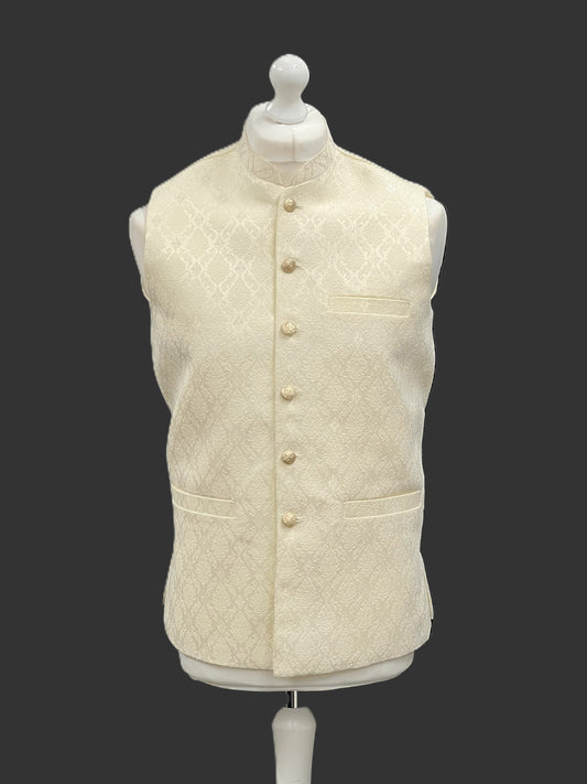 Cream Diamond Design Jamawar Waistcoat
