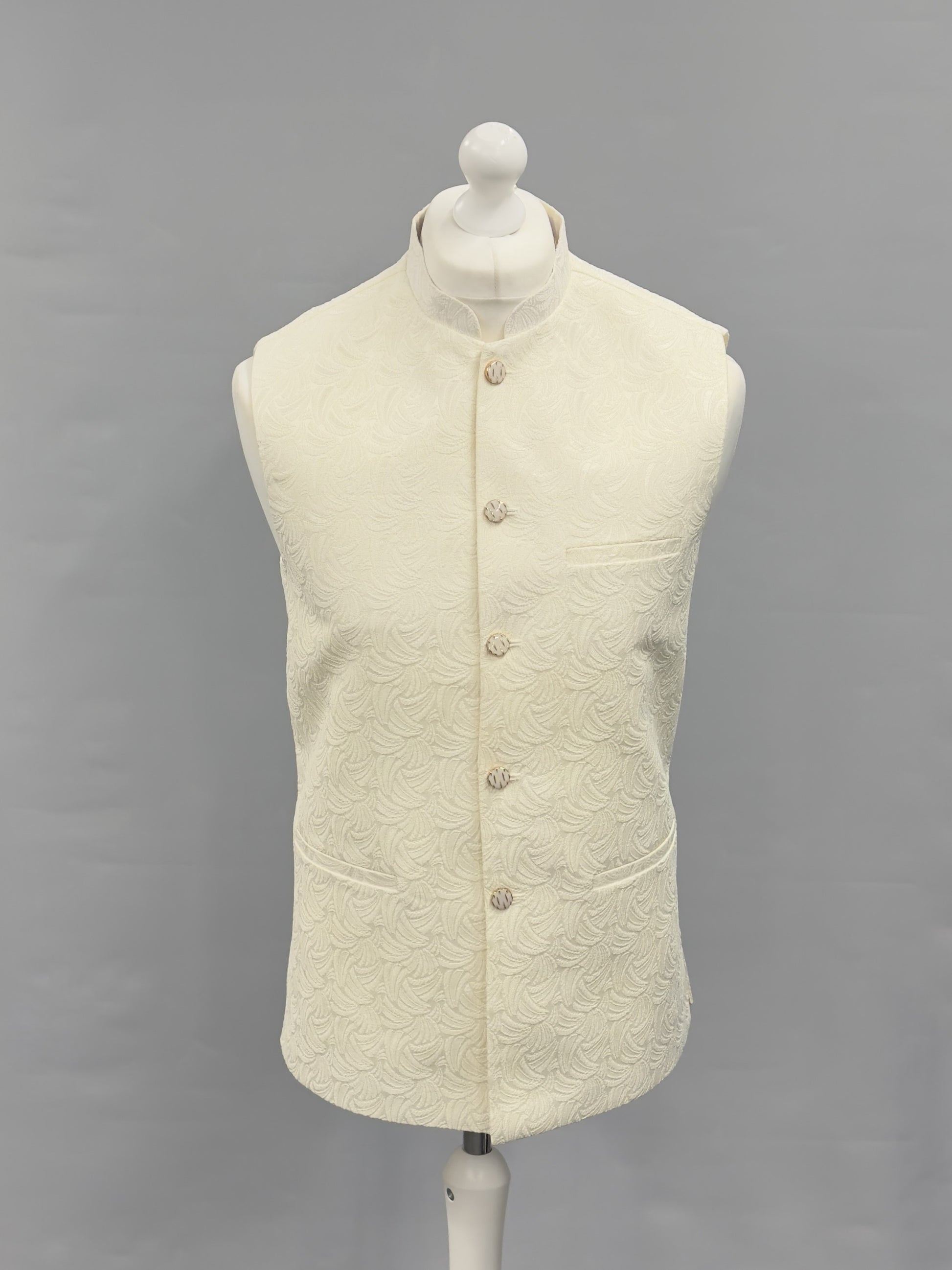 Cream Swirl Design Jamawar Waistcoat