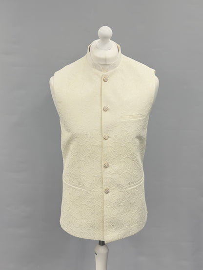 Cream Swirl Design Jamawar Waistcoat