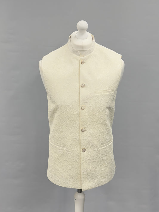Cream Swirl Design Jamawar Waistcoat