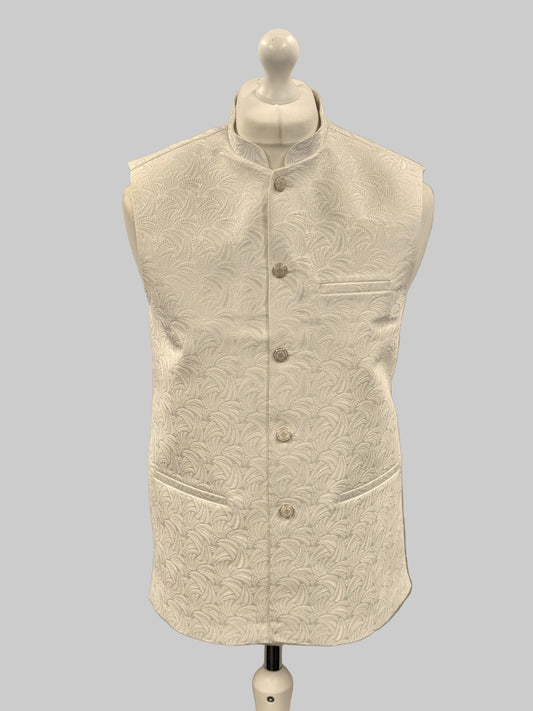 Cream Swirl Jamawar Waistcoat Front View