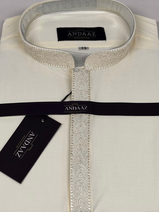 Cream with Cream Placket Embroidery