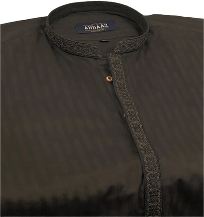 Men's Dark Chocolate Brown Kurta with Placket Embroidery