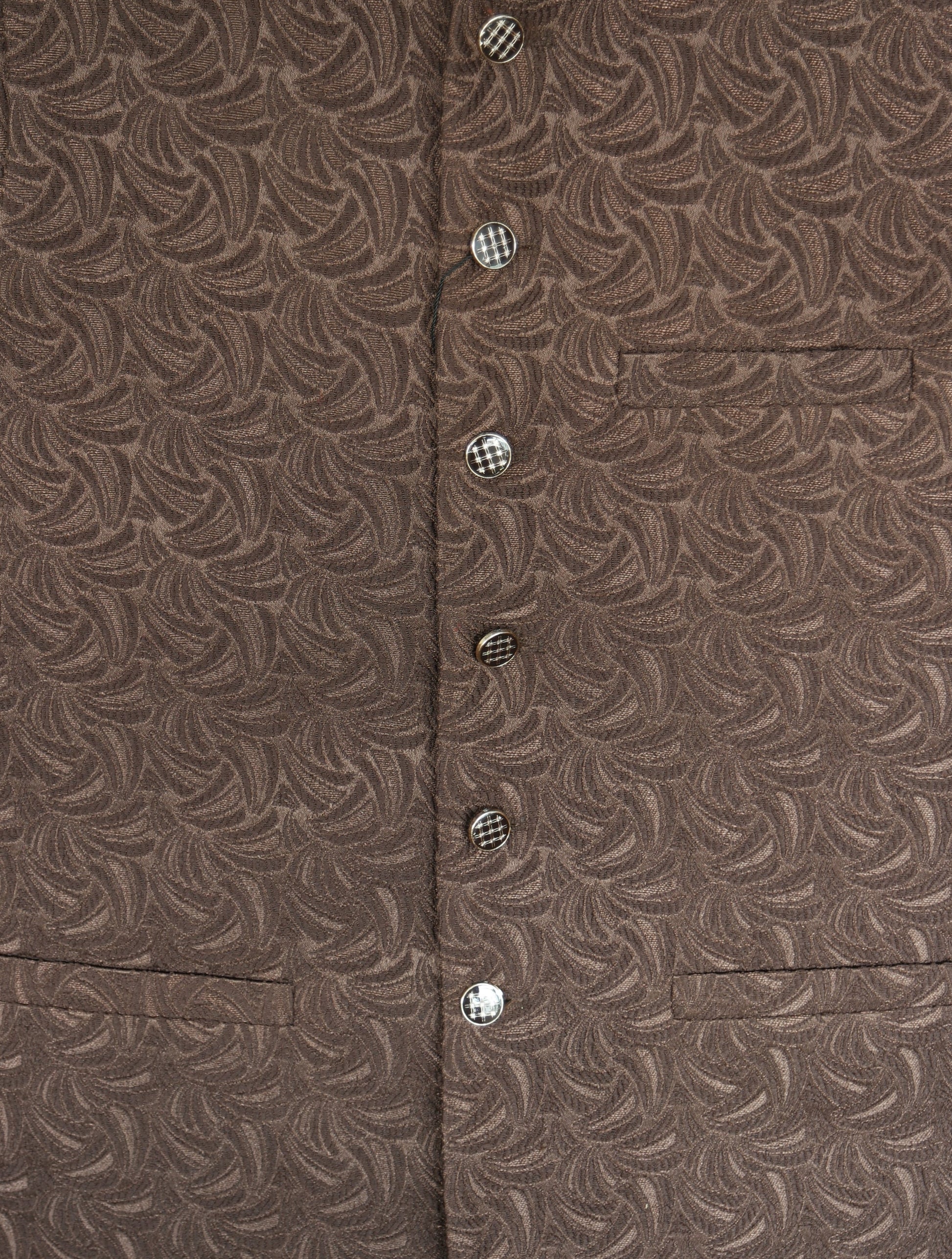 Dark Brown Swirl Design Jamawar Waistcoat Fabric