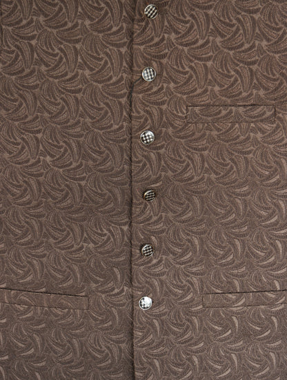 Dark Brown Swirl Design Jamawar Waistcoat Fabric
