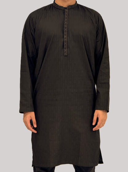 Men's Dark Chocolate Brown Kurta with Placket Embroidery