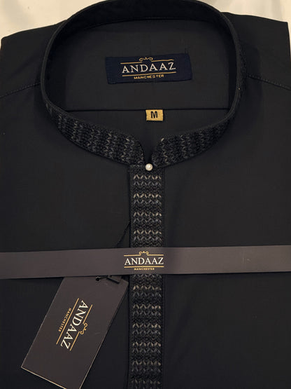 Men's Shalwar Kameez Dark Grey with Zig Zag Placket Embroidery
