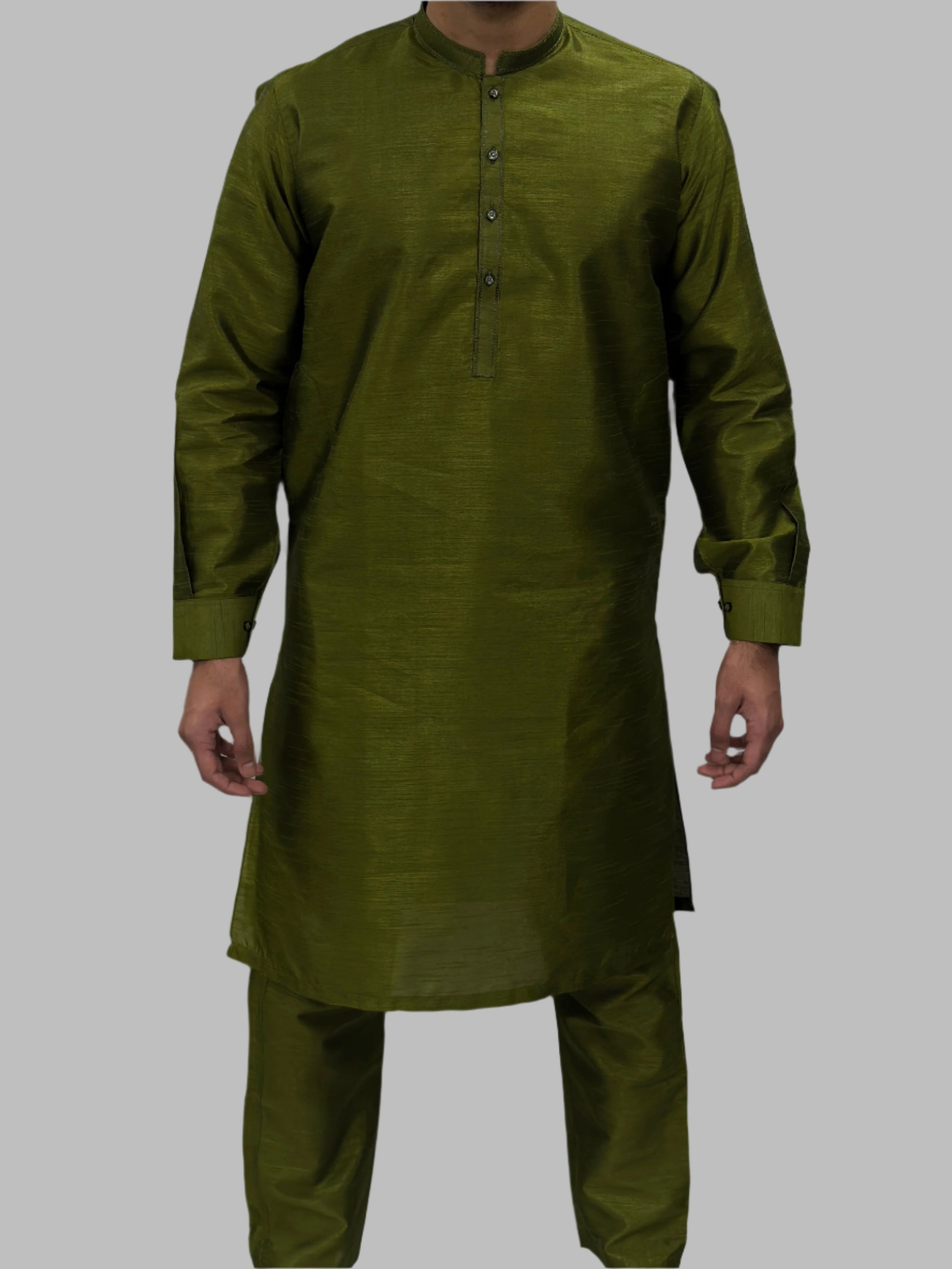Dark_Mehndi_Green_Plain_Silky_Front_View