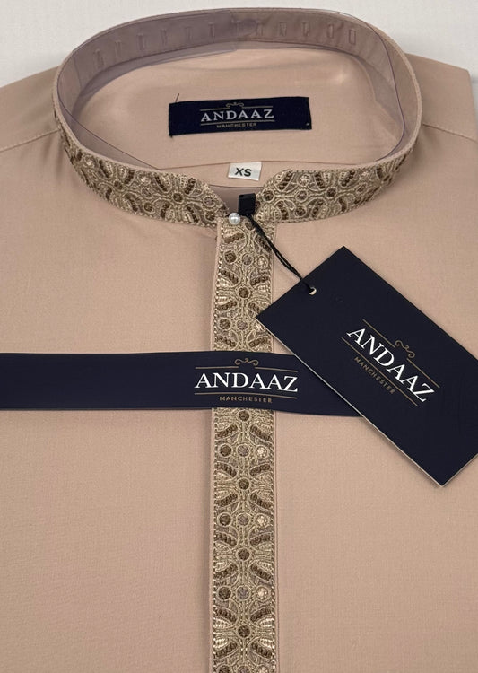 Men's Shalwar Kameez Peach Placket Embroidery
