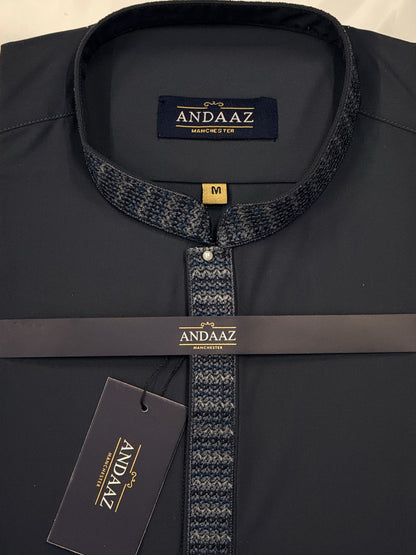 Men's Shalwar Kameez Grey with Zig Zag Placket Embroidery