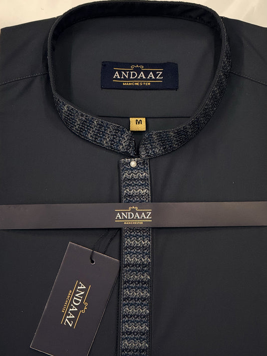 Men's Shalwar Kameez Grey with Zig Zag Placket Embroidery