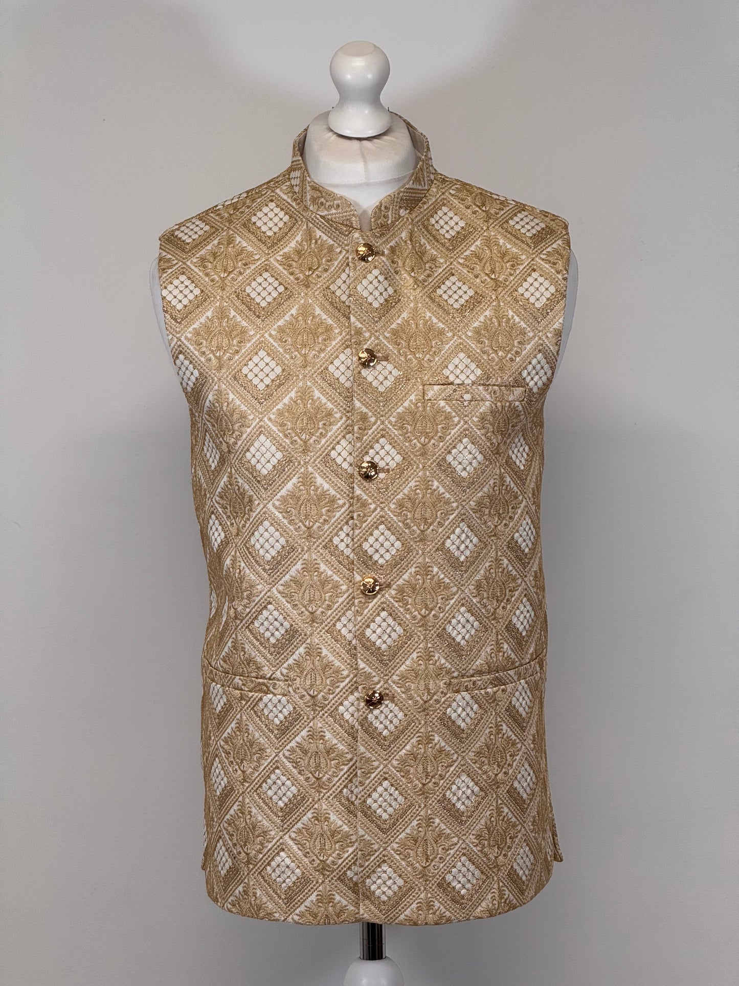 Men's Gold White Sequin Diamond Premium Waistcoat
