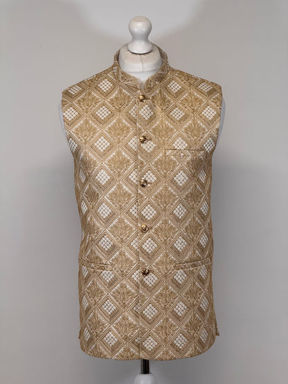 Men's Gold White Sequin Diamond Premium Waistcoat