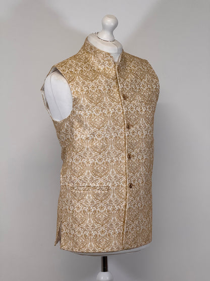 Men's Gold White Sequin Paisley Premium Waistcoat