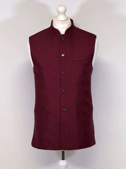 Men's Maroon Cone Design Jamawar Waistcoat