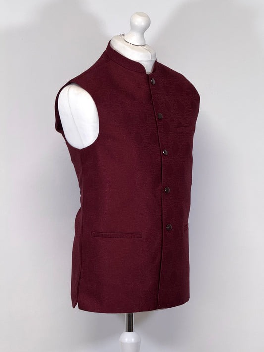 Men's Maroon Cone Design Jamawar Waistcoat