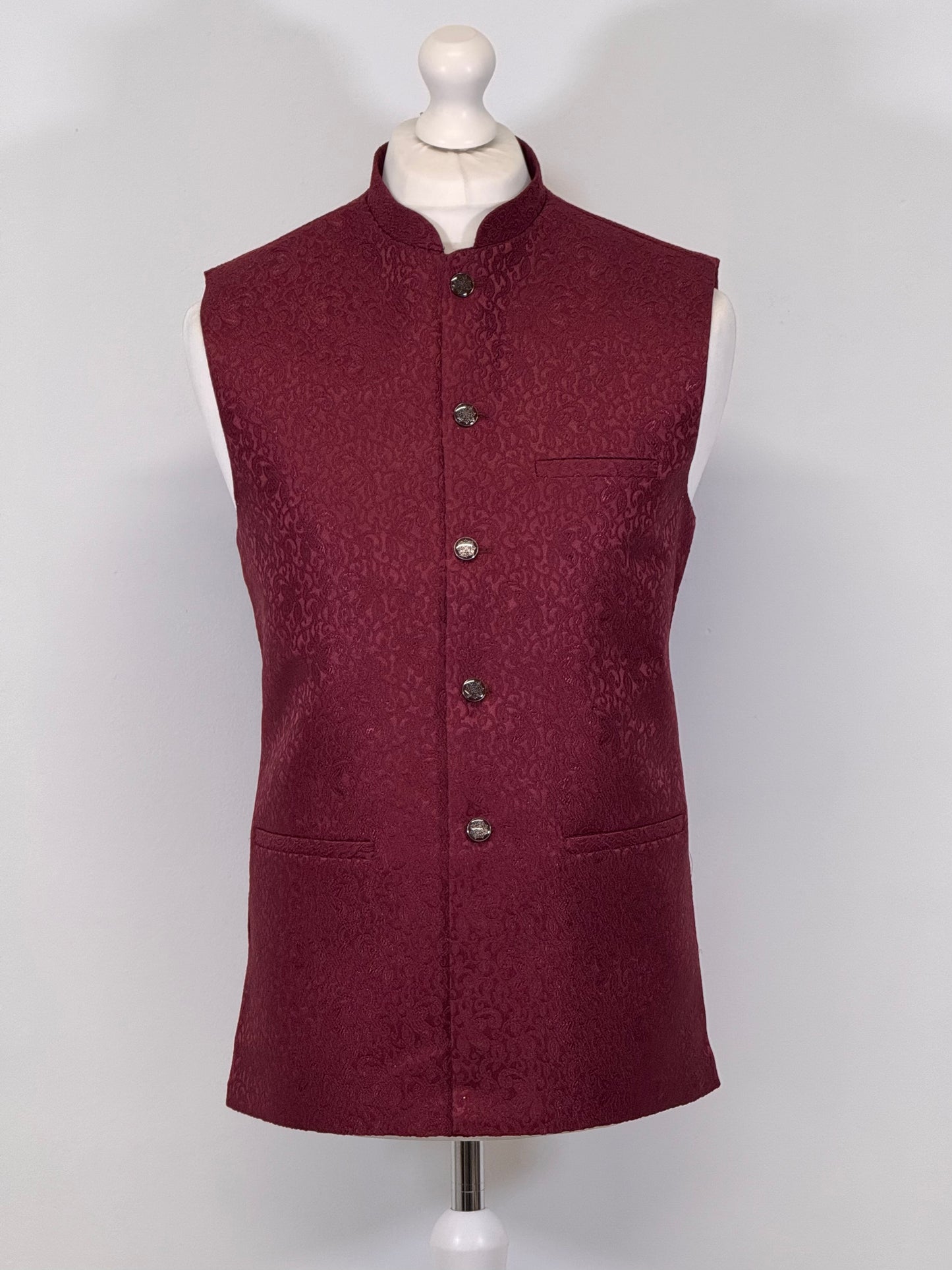 Men's Maroon Vine Design Jamawar Waistcoat